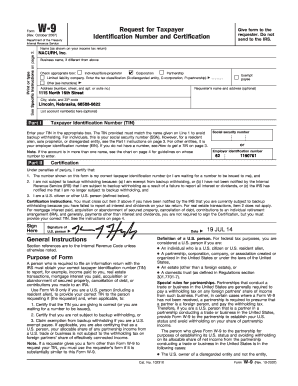 Form W-9 Request for Taxpayer Identification Number and Certification
