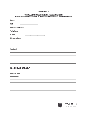 Tyndale Customer Service Feedback Form