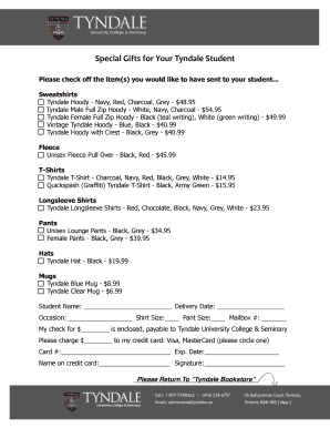 Tyndale Student Gift Order Form