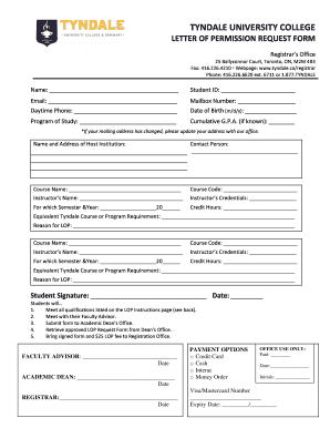 Fillable Online Tyndale university college letter of permission request ...
