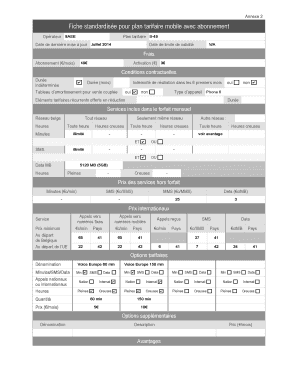 Fiche standardisée pour plan tarifaire mobile avec abonnement