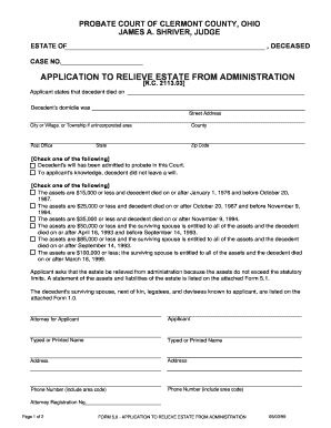 Ohio Application to Relieve Estate from Administration