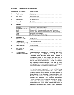 Curriculum vitae word templates - Form B1.2: CURRICULUM VITAE TEMPLATE Proposed role in the ...