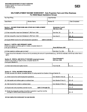 Wisconsin Self-Employment Income Worksheet