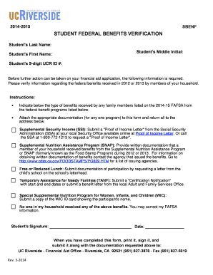 Student Federal Benefits Verification Form