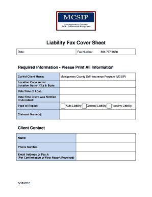 Liability Fax Cover Sheet