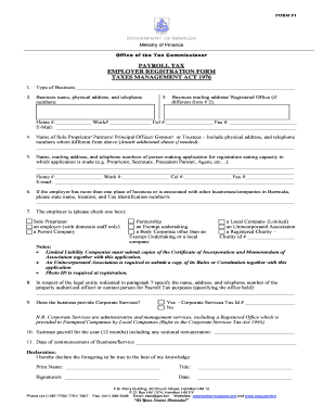 Bermuda Payroll Tax Employer Registration Form