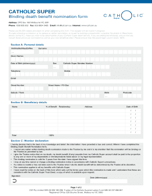 Catholic Super Binding Death Benefit Nomination Form