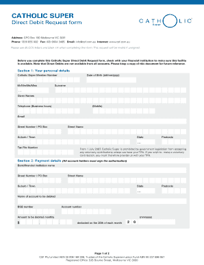 Catholic Super Direct Debit Request Form