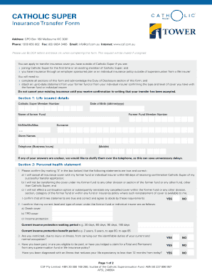 Catholic Super Insurance Transfer Form