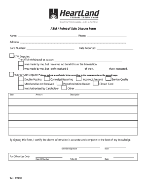 ATM Point of Sale Dispute Form