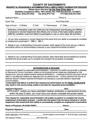 Request for Reasonable Accommodation in Employment Examination