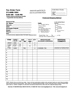 Fax Order Form