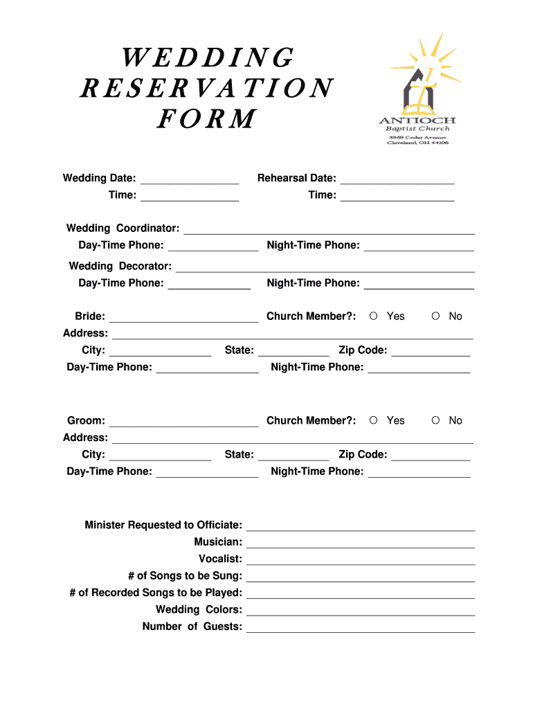 Fillable Online Wedding Form - Antioch Baptist Church Fax Email Print