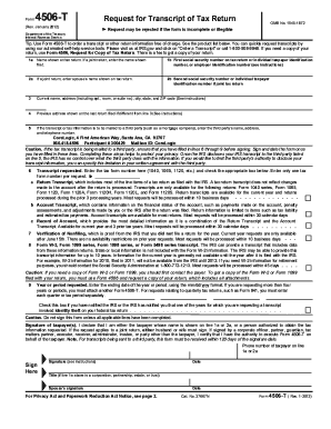 IRS Form 4506-T Request for Transcript of Tax Return