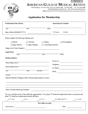 American Guild of Musical Artists Membership Application