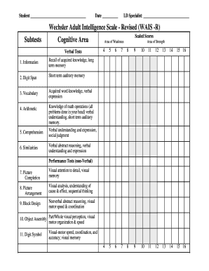 Wechsler Adult Intelligence Scale - Revised (WAIS-R) Form