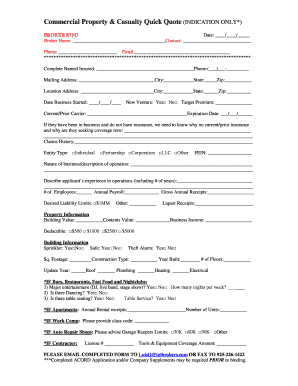 Commercial Property Casualty Quick Quote Form
