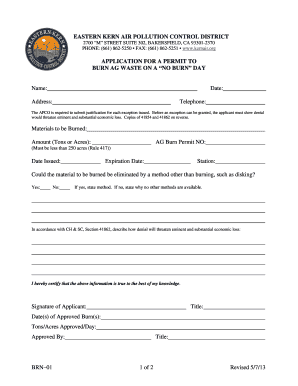 California Ag Waste Burn Permit Application