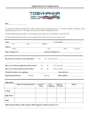 US Employment Application Form