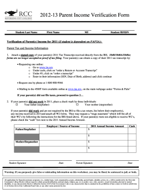 2012-13 Parent Income Verification Form