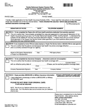 Florida Retired Payroll Health Insurance Subsidy Certification Form
