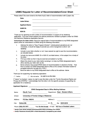 USMG Letter of Recommendation Cover Sheet