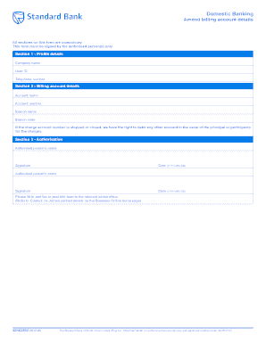 Standard Bank Billing Account Amendment Form