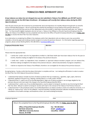 Tobacco-Free Affidavit 2013