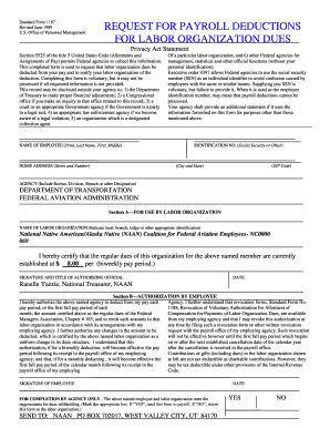 Standard Form 1187 Request for Payroll Deductions