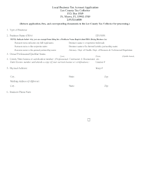 Lee County Business Tax Account Application
