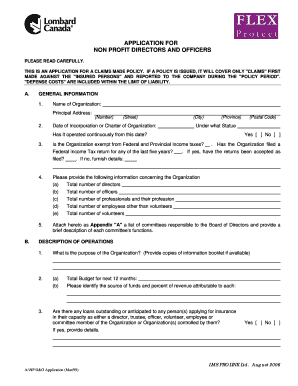 Application for Non-Profit Directors and Officers Insurance
