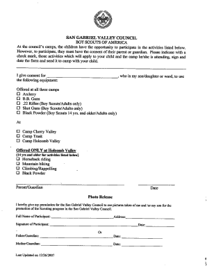 Boy Scouts Activity Consent Form