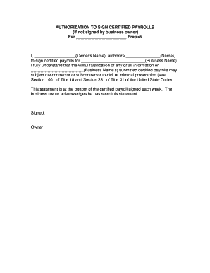 Authorization to Sign Certified Payrolls
