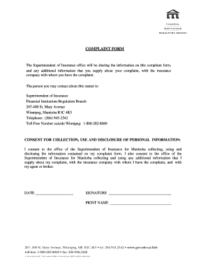 Manitoba Insurance Complaint Form