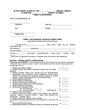Florida Family Law Financial Affidavit