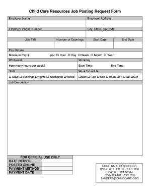 Child Care Job Posting Request Form