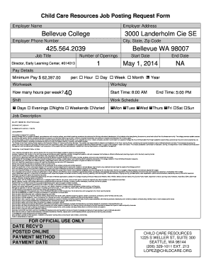 Child Care Job Posting Request Form