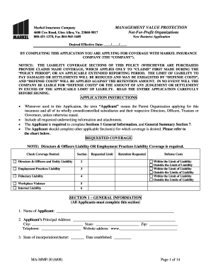 Markel Insurance Management Value Protection Application