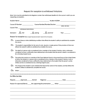 Request for Exception to Withdrawal Limitations