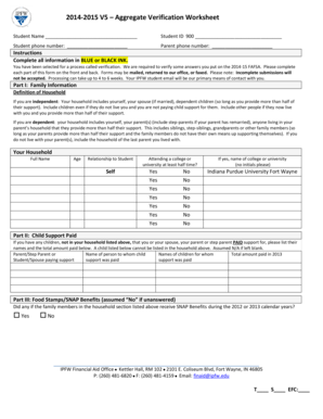 2014-2015 Aggregate Verification Worksheet