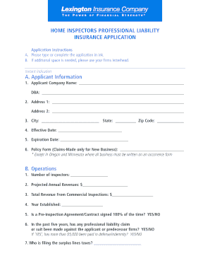 Home Inspectors Professional Liability Insurance Application
