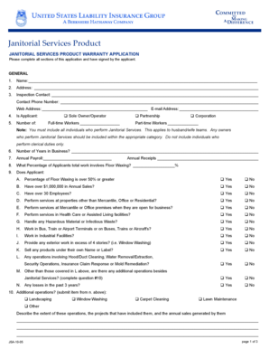 Janitorial Services Product Warranty Application