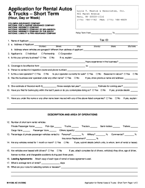 Application for Rental Autos & Trucks - Short Term