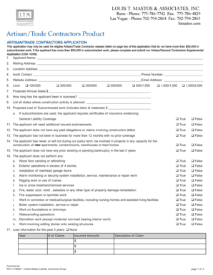 Artisan/Trade Contractors Application