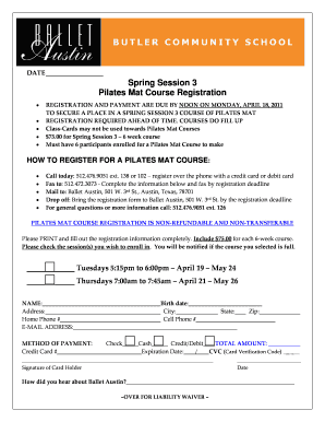 Pilates Mat Course Registration Form