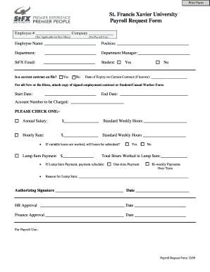 St. Francis Xavier University Payroll Request Form
