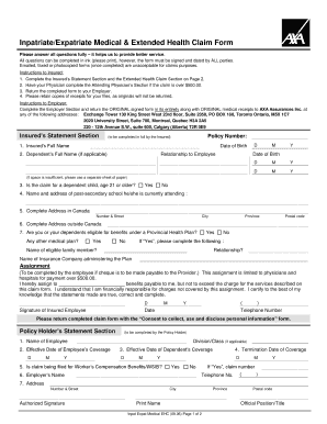 Inpatriate/Expatriate Medical & Extended Health Claim Form