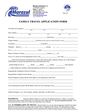 Family Travel Application Form - Marazul