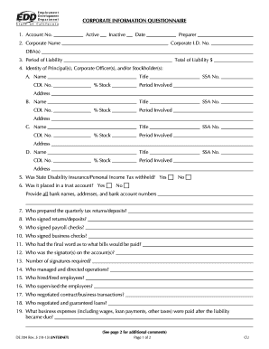 California Corporate Information Questionnaire